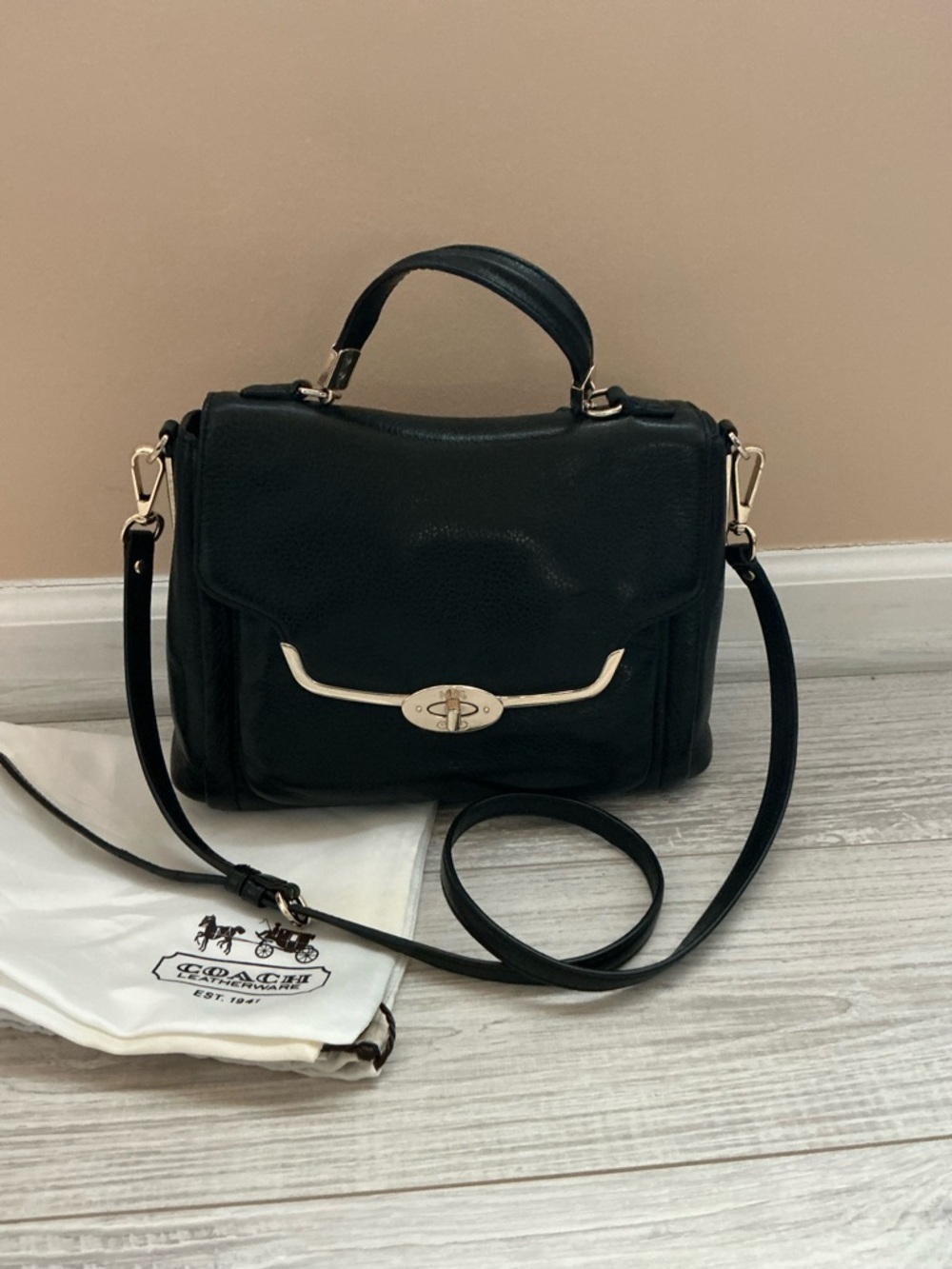Coach Black Leather Satchel with Gold Hardware